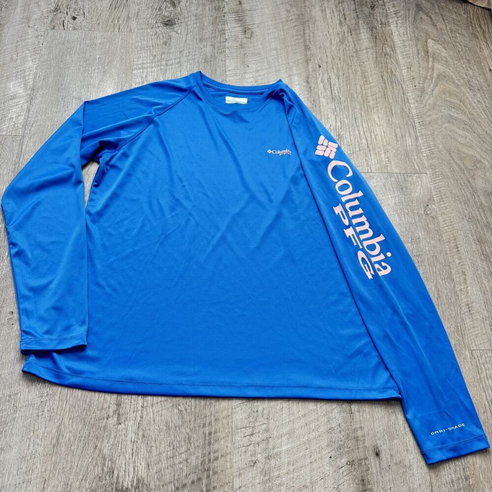 Columbia Mens XL Terminal Tackle Long Sleeve Shirt Vivid Blue Bright Nectar
